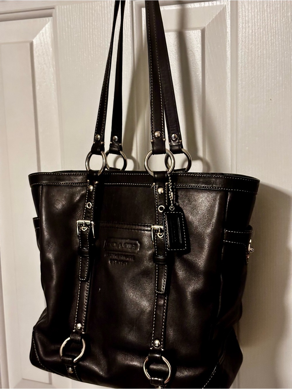 Coach Black Leather Tote with Silver Hardware - Picture 1 of 12